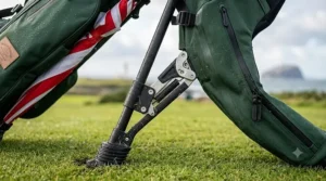 Close-up of the seam-sealed waterproof zips on the golf stand bag pocket.