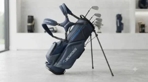 A lightweight Benross stand bag showing its comfortable dual-strap carrying system and stable retractable legs.