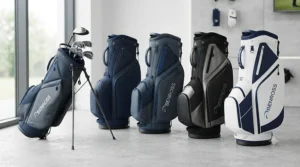 A lineup of Benross golf bags in various stylish colourways suited for modern British golfers.