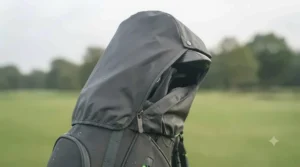 A Big Max Aqua golf bag fitted with its waterproof rain hood for ultimate protection in wet weather.
