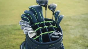 14-way divider top on a Big Max golf bag with full-length dividers, neatly organising a complete set of golf clubs.
