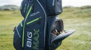 Close-up view of the spacious organiser pockets and valuables pocket on a Big Max golf bag, designed for easy access during a round.