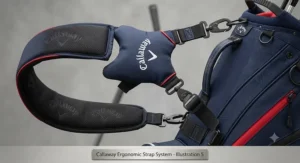 Detailed view of a comfortable, ergonomic padded shoulder strap system on a Callaway bag.
