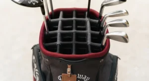 Close-up view of the 14-way top divider system on the Callaway Org 14 cart bag.