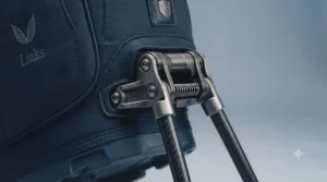 Close-up of the robust hinge mechanism on the lightweight stand bag legs.