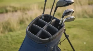 4-way top cuff design on a golf bag that improves club access and prevents tangling.