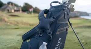 Ergonomic padded shoulder straps for comfortable carrying of a golf bag.