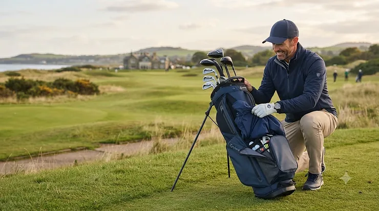 Golf bag with easy access pockets designed for quick gear retrieval on the course. golf bag with easy access pockets