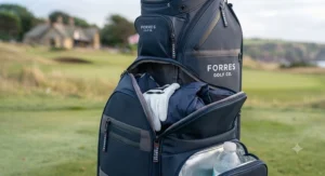 Spacious storage pockets on a golf bag for clothing, balls, and accessories.
