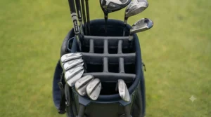 Overhead view of a 4-way divider top on a lightweight golf carry bag.