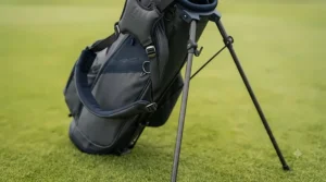 Close-up of ergonomic dual straps on a lightweight stand bag for comfortable carrying.