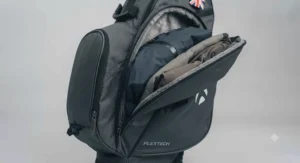 View of the spacious high-volume apparel pocket on the side.