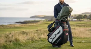 Titleist waterproof stand bag designed to keep clubs dry during unexpected British showers on the golf course.