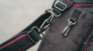 The water-resistant exterior fabric of the Callaway Org 14 golf cart bag in British weather.