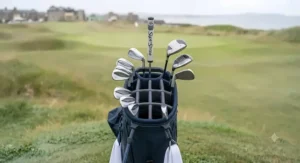 Top-down view showing the spacious club dividers inside a waterproof golf bag.