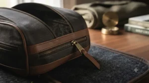 Close-up of heavy-duty fabric and a robust zip on a hard-wearing golf shoe bag.