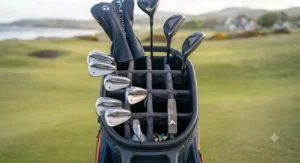 Multi-way club divider top-cuff system inside a golf bag for keeping clubs organized.