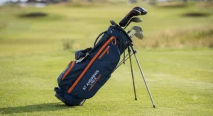 Padded dual strap system on a junior golf bag designed for comfortable carrying by young golfers.