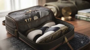 Spacious golf shoe bag easily accommodating men's spiked golf footwear up to a UK size 12.