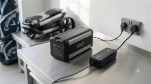 Lightweight lithium battery unit designed for MGI electric golf trolleys.