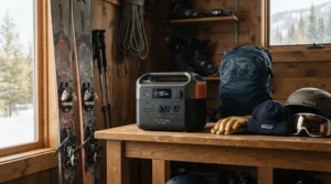 Winter storage maintenance setup for a golf trolley battery in a dry utility room
